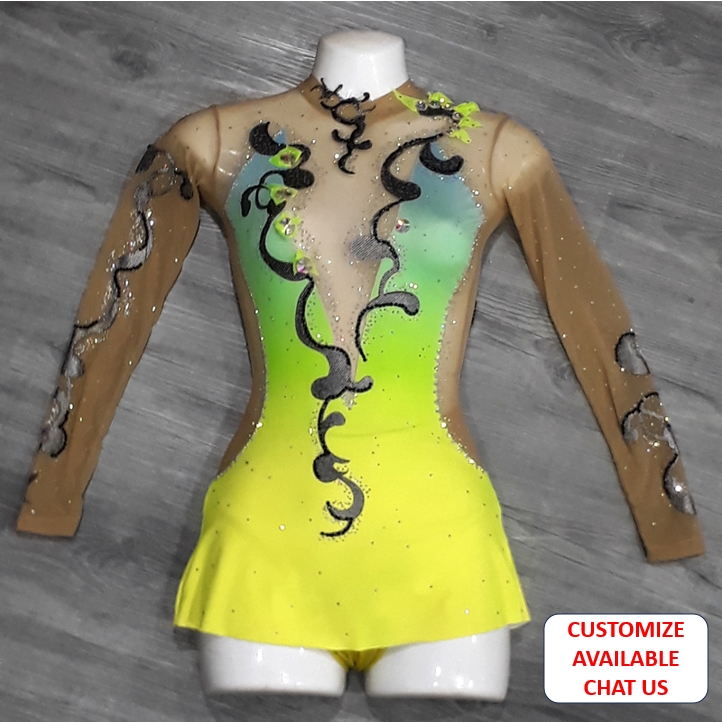 ODA INDUSTRY / RHYTHMIC GYMNASTICS LEOTARD LONG SLEEVE LYCRA & NET พร้อมเพชร