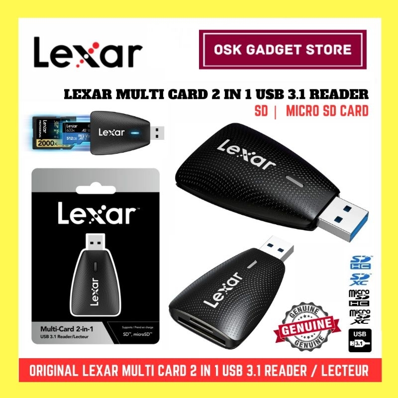 Lexar Multi Card 2 In 1 USB 3.1 Reader สําหรับ UHS-I UHS-II SD และ Micro SD Card Lexar Card Reader