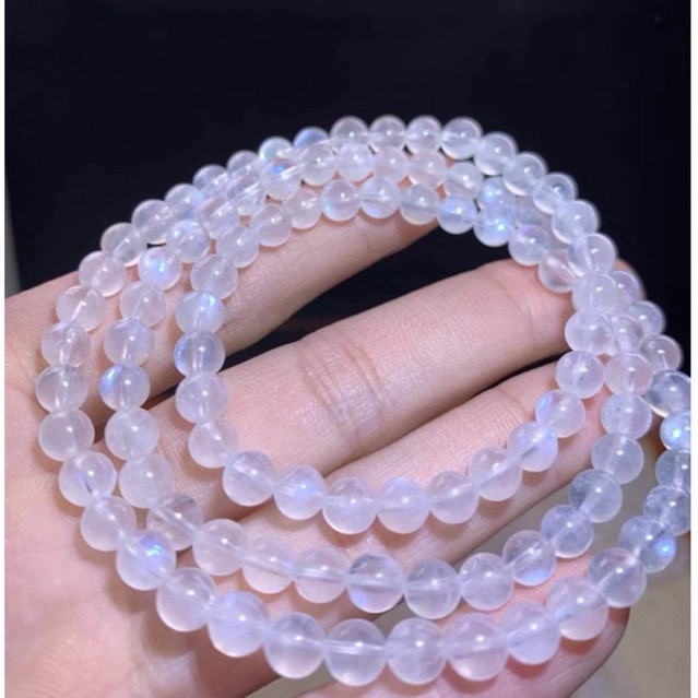 天然蓝月光多圈สร้อยข้อมือ5-6มิลลิเมตรธรรมชาติสีฟ้ามูนสโตน3ละตินสร้อยข้อมือ5-6มิลลิเมตร