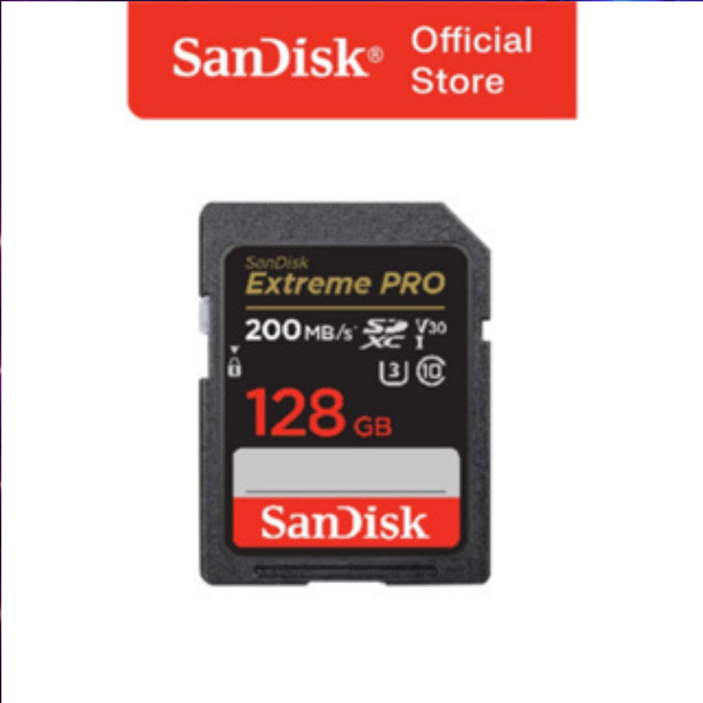 การ์ด SD 128GB SanDisk Extreme PRO UHS-I V30 U3 Class 10 สําหรับกล้อง DSLR - 128GB (สูงสุด R: 200MB/s)