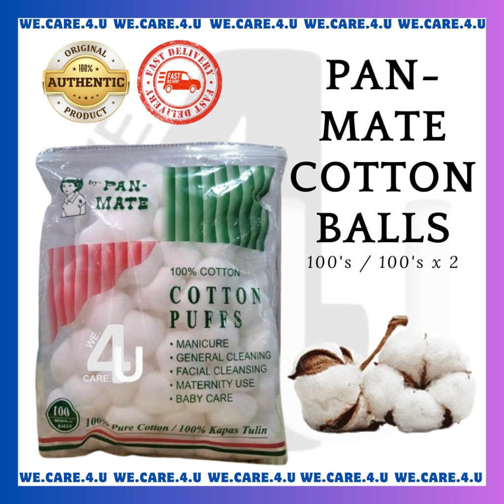 PAN-MATE COTTON BALLS 100s [ผ้าฝ้ายบริสุทธิ์ 100%, ภาชนะไม่มี SYNTHETIC FIBRE CONTENT]