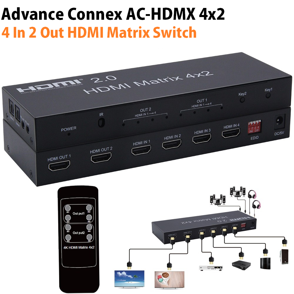 Advance Connex AC-HDMX4x2 HDMI Matrix Switch - สวิตช์ HDMI Matrix 4 in 2 Out
