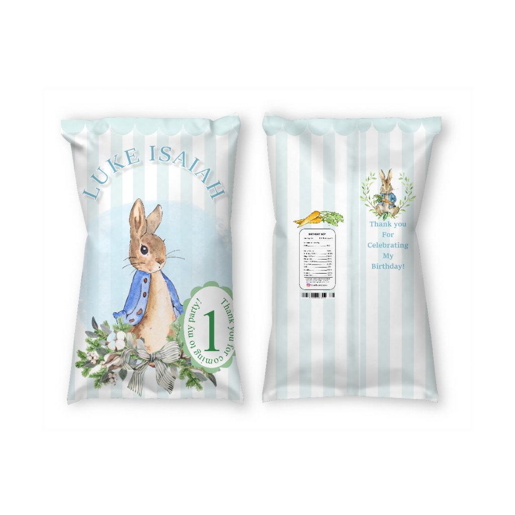 Peter Rabbit Theme Paperbag Chipbag ขวดน้ําป้ายป้ายสติ๊กเกอร์วันเกิดและสมุดกิจกรรม Fot Birthday Part