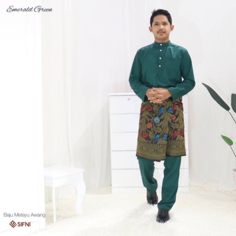 Awang Malay เสื้อผ้าผู้ใหญ่ สีเขียวมรกต (ผู้ใหญ่) BAJU RAYA 2024