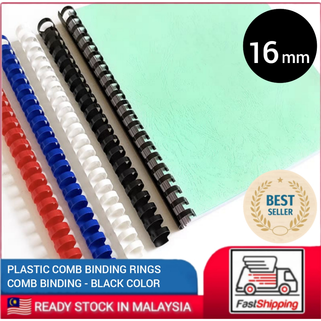 Binding หวีพลาสติกหวีพลาสติก Rings Binding Comb Ring Comb Binding - สีดํา 16 มม.