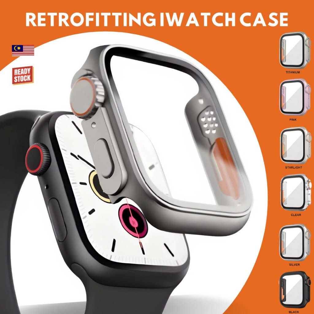 Retrofitting iWatch Case for 40mm 41mm 44mm 45mm Ultra 49mm Case Tempered Glass Cover Compatible wit