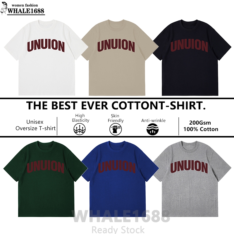 WHALE1688 200GSM เกาหลีผ้าฝ้ายผู้ชาย TShirt หลวมรอบคอขนาดใหญ่ Unisex พิมพ์แขนสั้น TShirt ผู้ชาย Baju