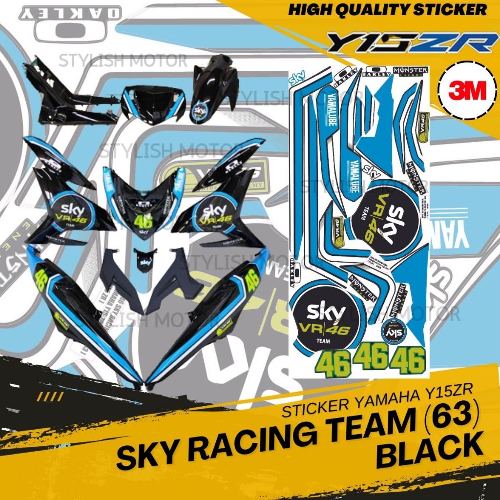 [ 3M Sticker ] Yamaha Y15zr Vr46 Sky Racing Team (63) สติ๊กเกอร์มอเตอร์ไซค์สีดําคุณภาพสูง