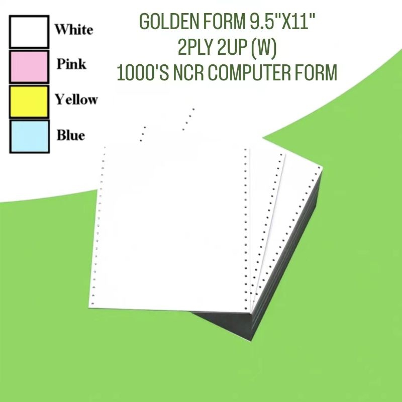 (1 กล่อง) GOLDEN FORM 9.5"X11" 2PLY 2UP [W] รูปแบบคอมพิวเตอร์ NCR 1000S 电aouo纸 X 1BOX