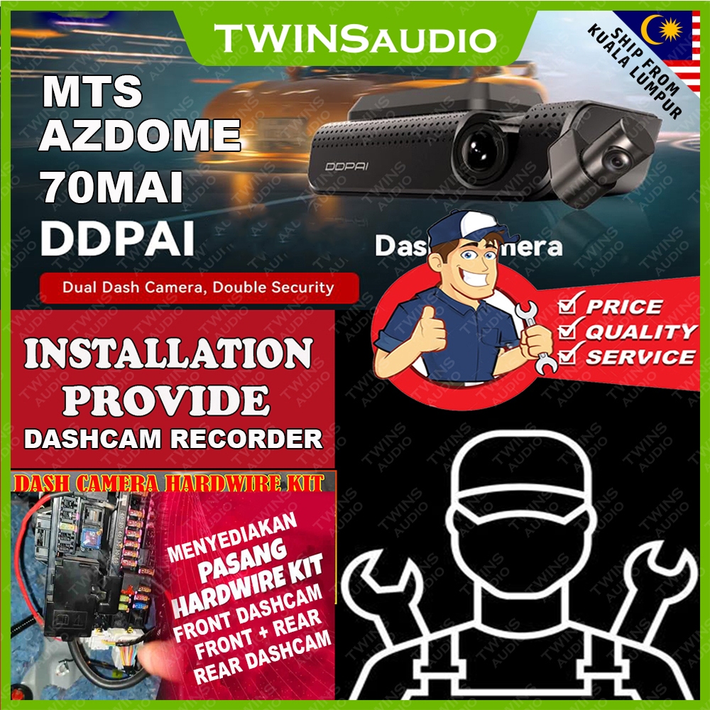 การติดตั้งให้สําหรับ 70MAI / DDPAI / AZDOME / MTS Dashcams Car Camcorder (Menyediakan Pamasangan)