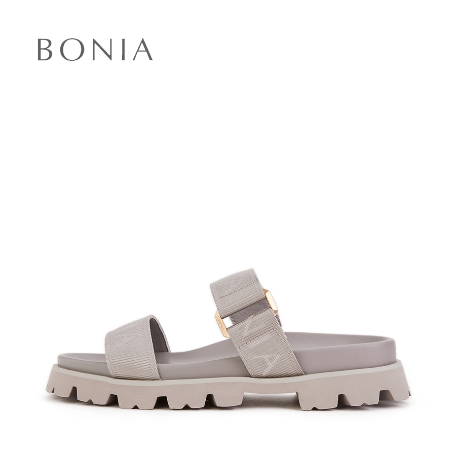 Bonia รองเท้าแตะ ส้นแบน สีเทาด้าน ขนาดกลาง