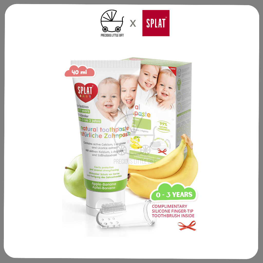 Splat - Baby Series - ยาสีฟัน Apple-Banana พร้อมแปรงสีฟันสวมนิ้ว 40ml (อายุ 0-3 ปี)