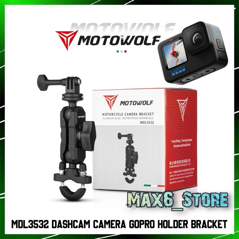 MOTOWOLF MDL3532 Dashcam กล้อง GoPro Holder Mount Pemegaang Kamera รถจักรยานยนต์ Motorsikal Clamp In