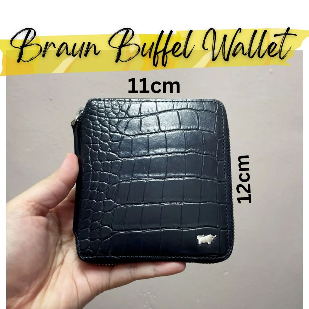 * Preloved * ใหม ่ 95 % * Braun Buffel Leather Mastermind Zip Wallet Black Croc Print