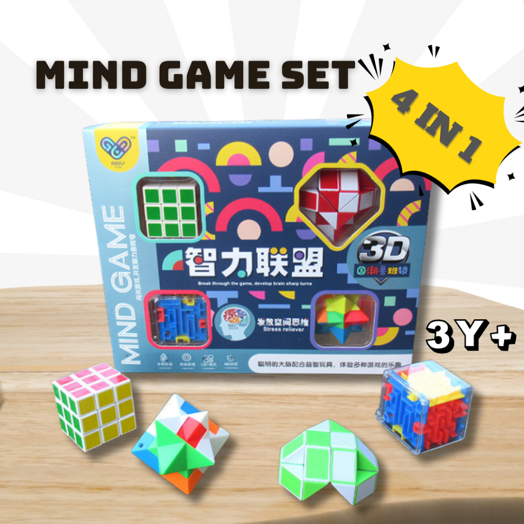 ชุดเกมจิตใจ Permainan Minata Intelligence Game Rubiks Cube Magic Ruler Square Maze Burr Puzzle IQ