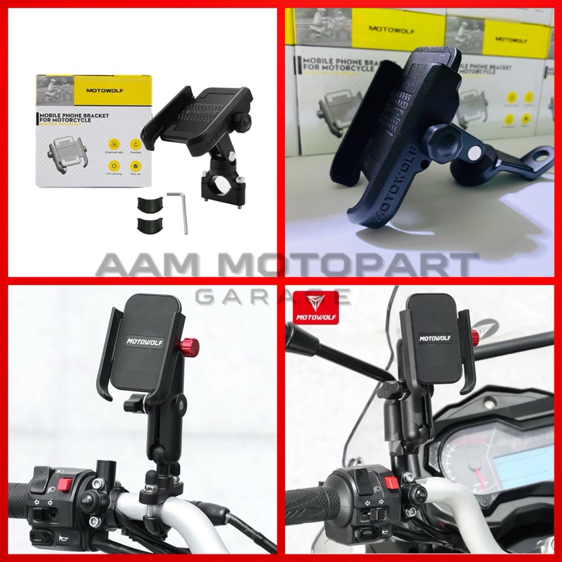 MOTOWOLF PHONE HOLDER GPS HANDPHONE BRACKET MDL2821 / MDL2805 SIDE MIRROR TYPE / HANDLE TYPE PEMEGAN