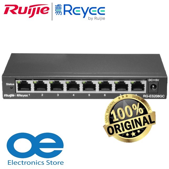 RUIJIE REYEE RG-ES208GC Network 8 พอร์ต Gigabit Desktop Steel Case Layer 2 Cloud Managed Non-PoE Swi