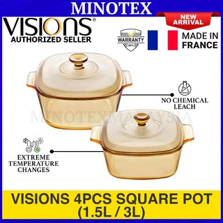 Visions Reverse Square 4pcs 1.5L & 3L Casserole Set / Versa Pot Casserole Periuk Masak (MINOTEX)