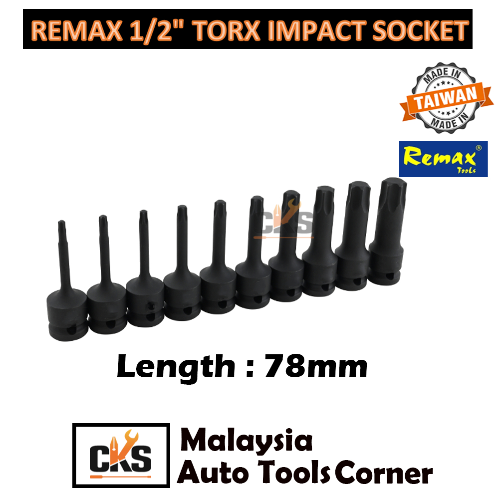 Remax 1/2✺ Impact Deep Torx Socket Impact Torx ยาวความยาว 78 มม.T20 T25 T27 T30 T40 T50 T55 T60 T70 T80
