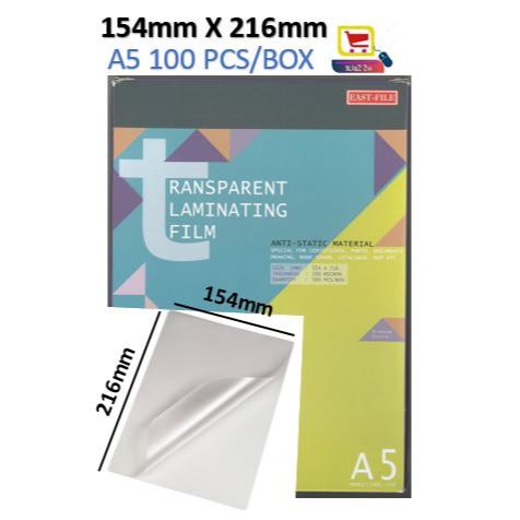 A5 พลาสติก A5 100 ไมครอน 100 แผ่น/ฟิล์มกันรอย A5 / ขนาด 154 มม. X 216 มม.