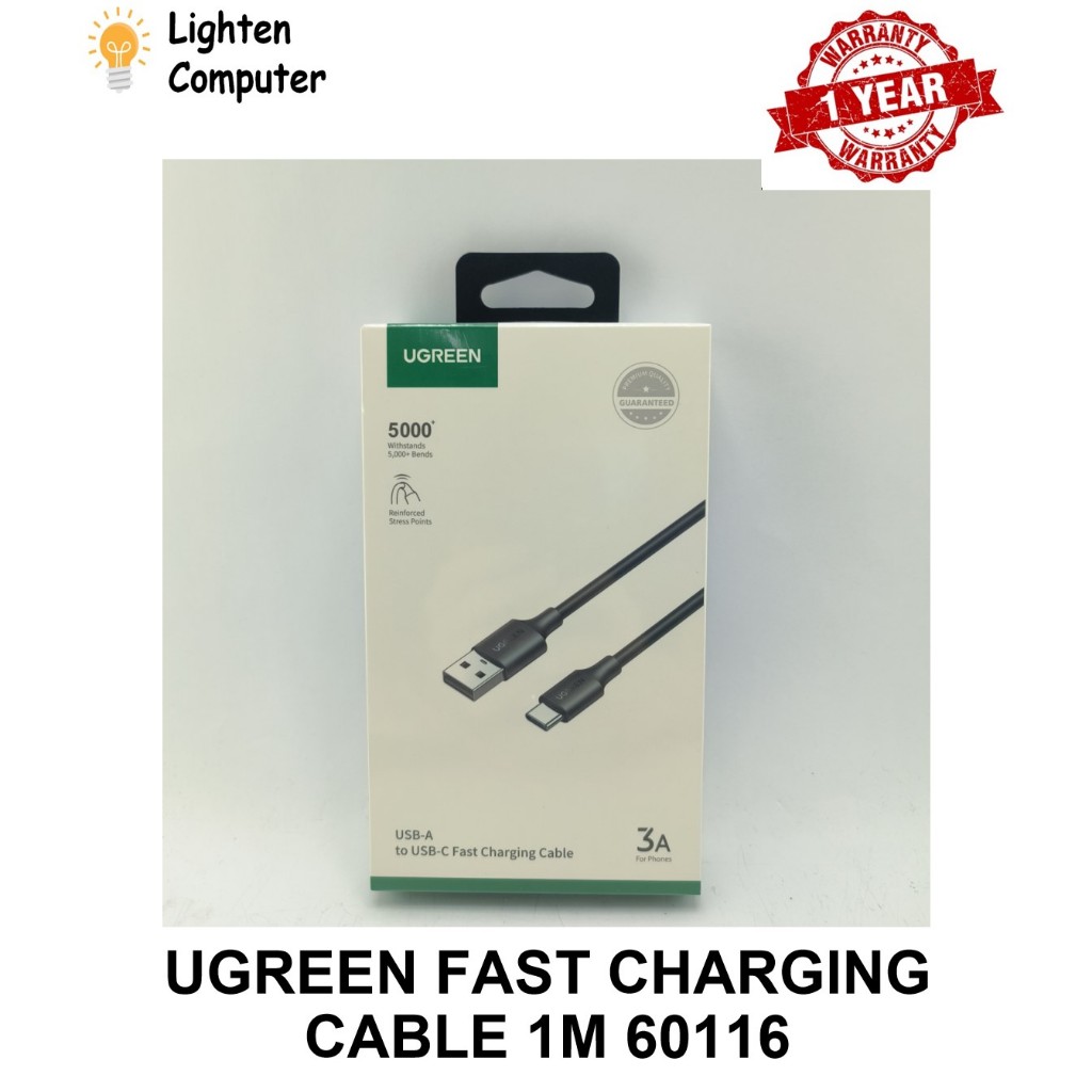 ใหม่ UGREEN USB-A 2.0 TO USB-C CABLE NICKEL PLATING 0.5M / 1M / 1.5M / 2M BLACK