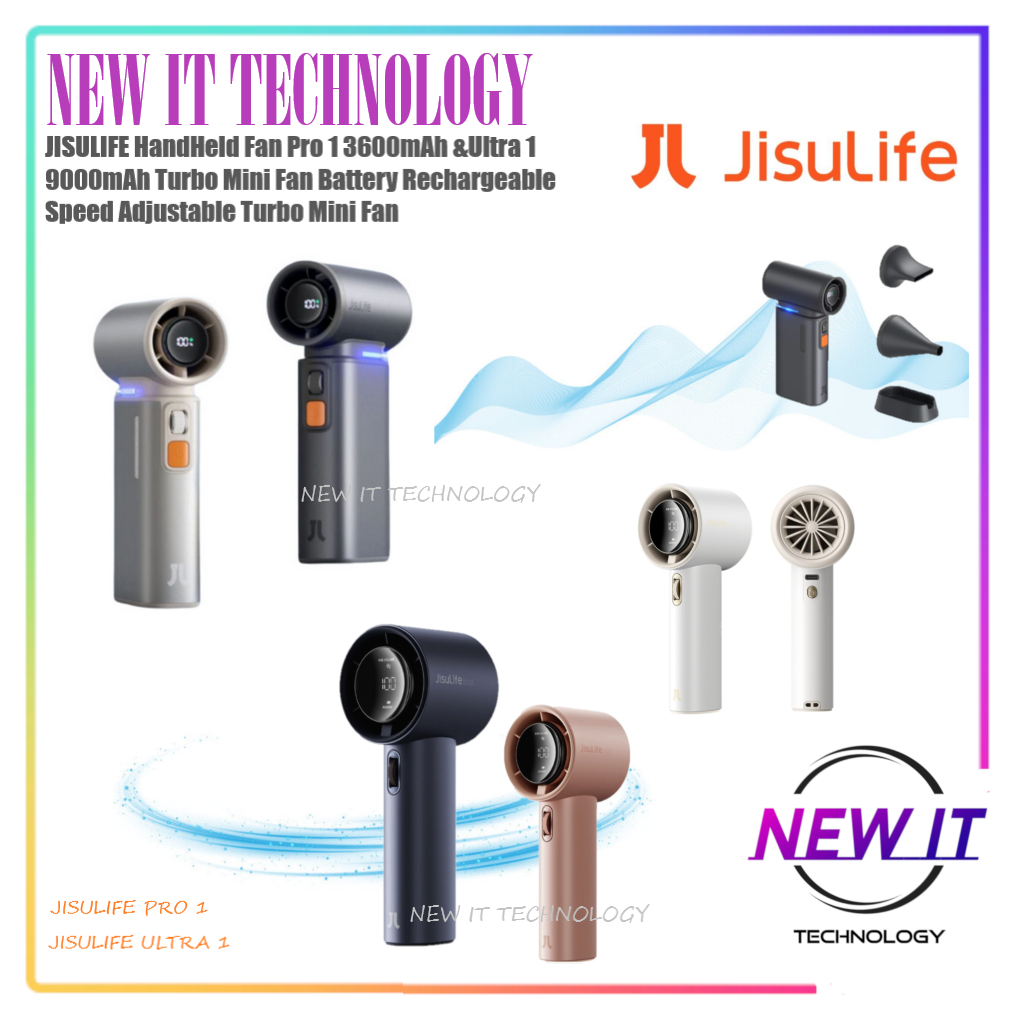 JISULIFE HandHeld Fan Pro 1 3600mAh & Pro 1S 5000mAh &Ultra 1&2 9000mAh Battery Recharge Speed Adjus