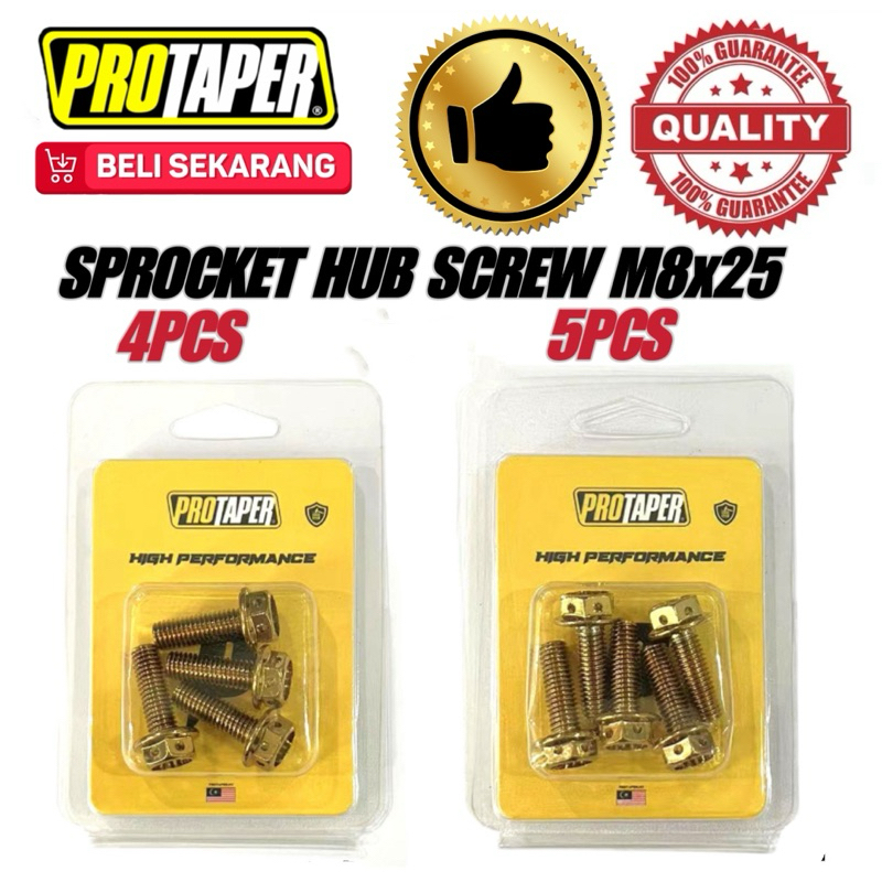 PROTAPER SCREW HUB SPROCKET SCREW SPOCKET SKRU FOOTREST M8x25 CHROME GOLD 4 ชิ้น 5 ชิ้น