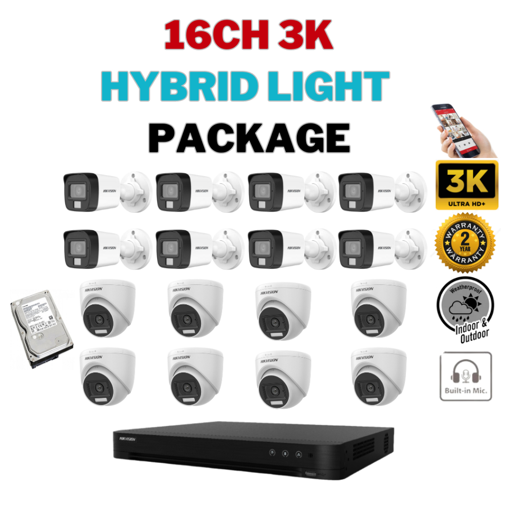HIKVISION CCTV SET (World No. 1) 16CH 3K ไฮบริด iDS-7216HUHI-M2/X/DS-2CE76K0T-LPFS/DS-2CE16K0T-LFS