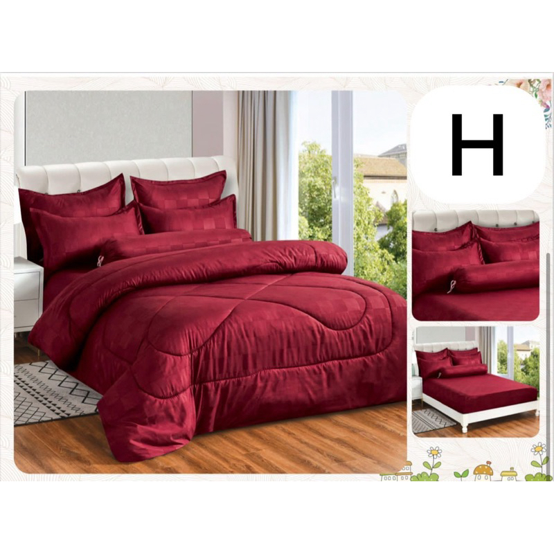 Hotel High quality Set 7in 1 ผ้าปูที่นอนสีธรรมดาติดตั้ง sekali conforter Queen / king/ single