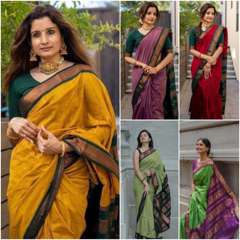 (ราคาดีที่สุด) Saree Silk Saree นุ่มพร้อมเสื้อ Contrast / Saree งานแต่งงานสําหรับผู้หญิง / Saree เพื