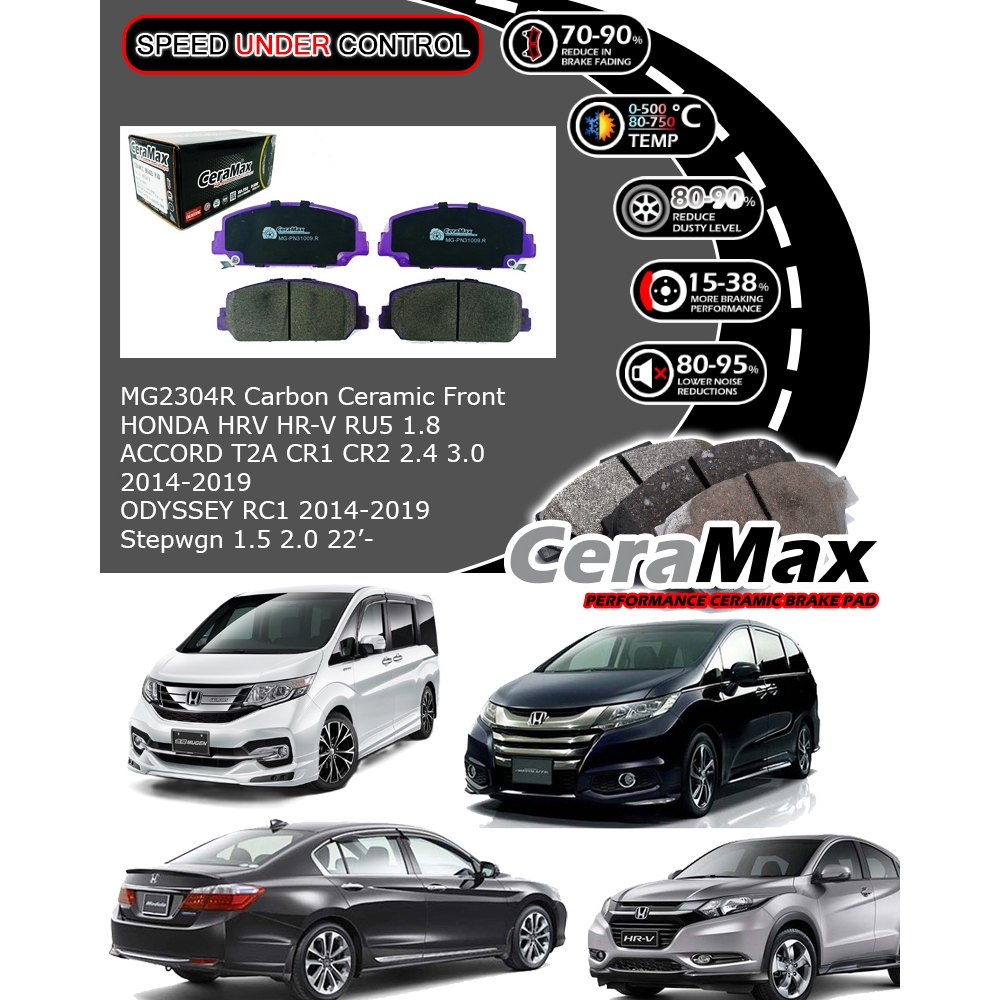 Ceramax HONDA HRV HR-V RU5 1.8 ACCORD T2A CR1 CR2 Stepwagon 1.5 2.0 ผ้าเบรคหน้าคาร์บอน MG2304R