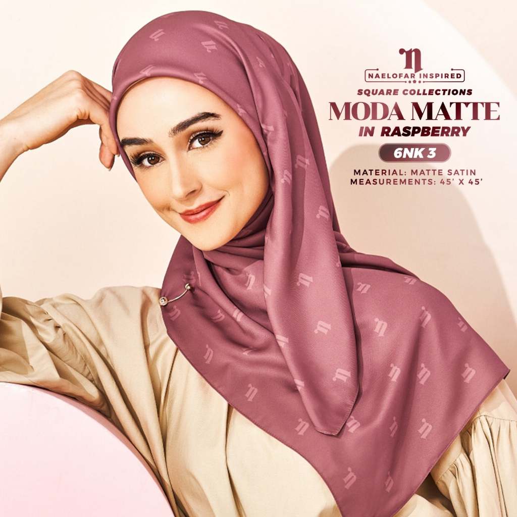 คุณภาพระดับพรีเมียม Tudung Naelofar แรงบันดาลใจ Square Bawal พิมพ์ซาตินผ้าไหม Moda Collection [6NK]