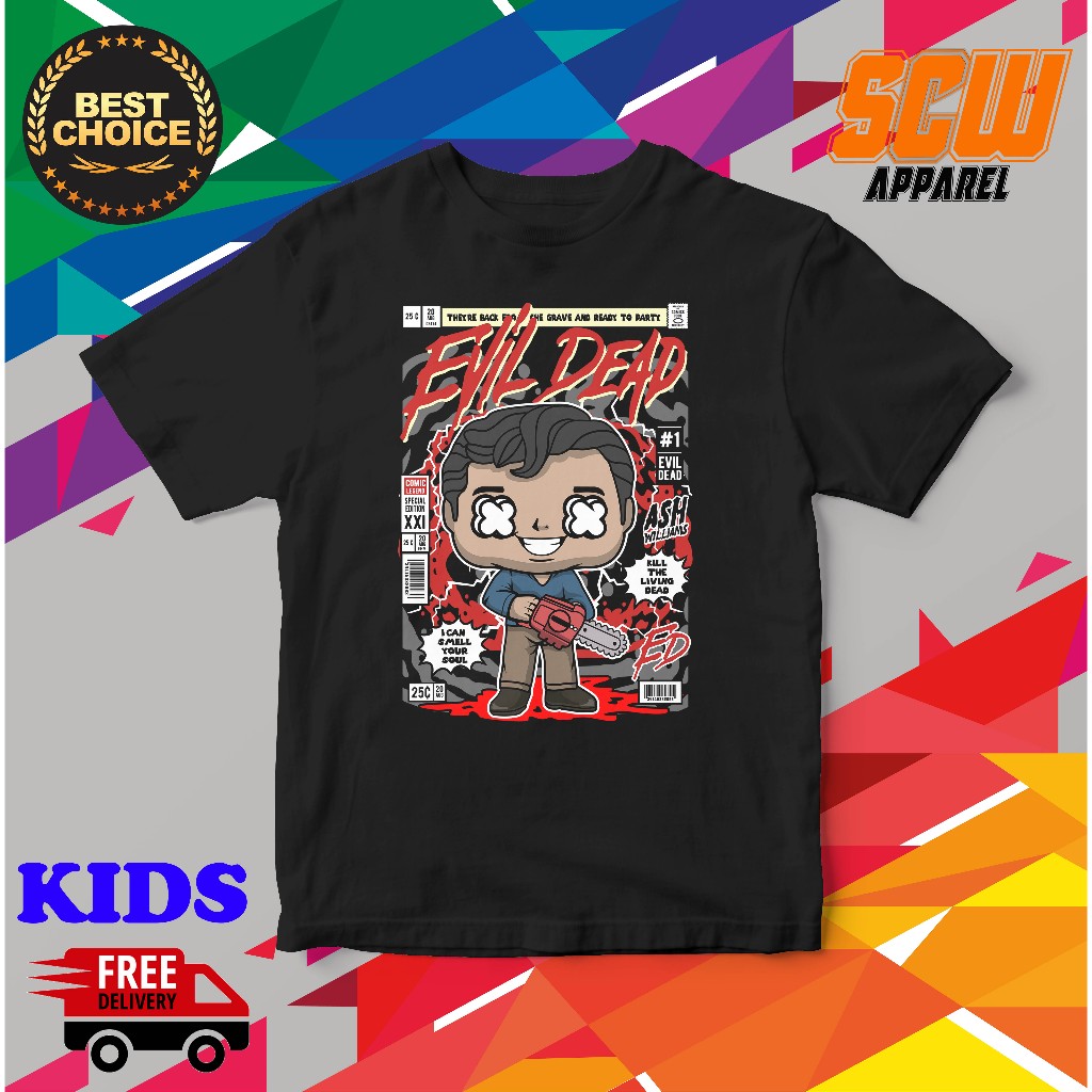 เด็กน่ารัก CARTOON ASH EVIL DEED TSHIRT DESIGN ผ้าฝ้ายคุณภาพสูง