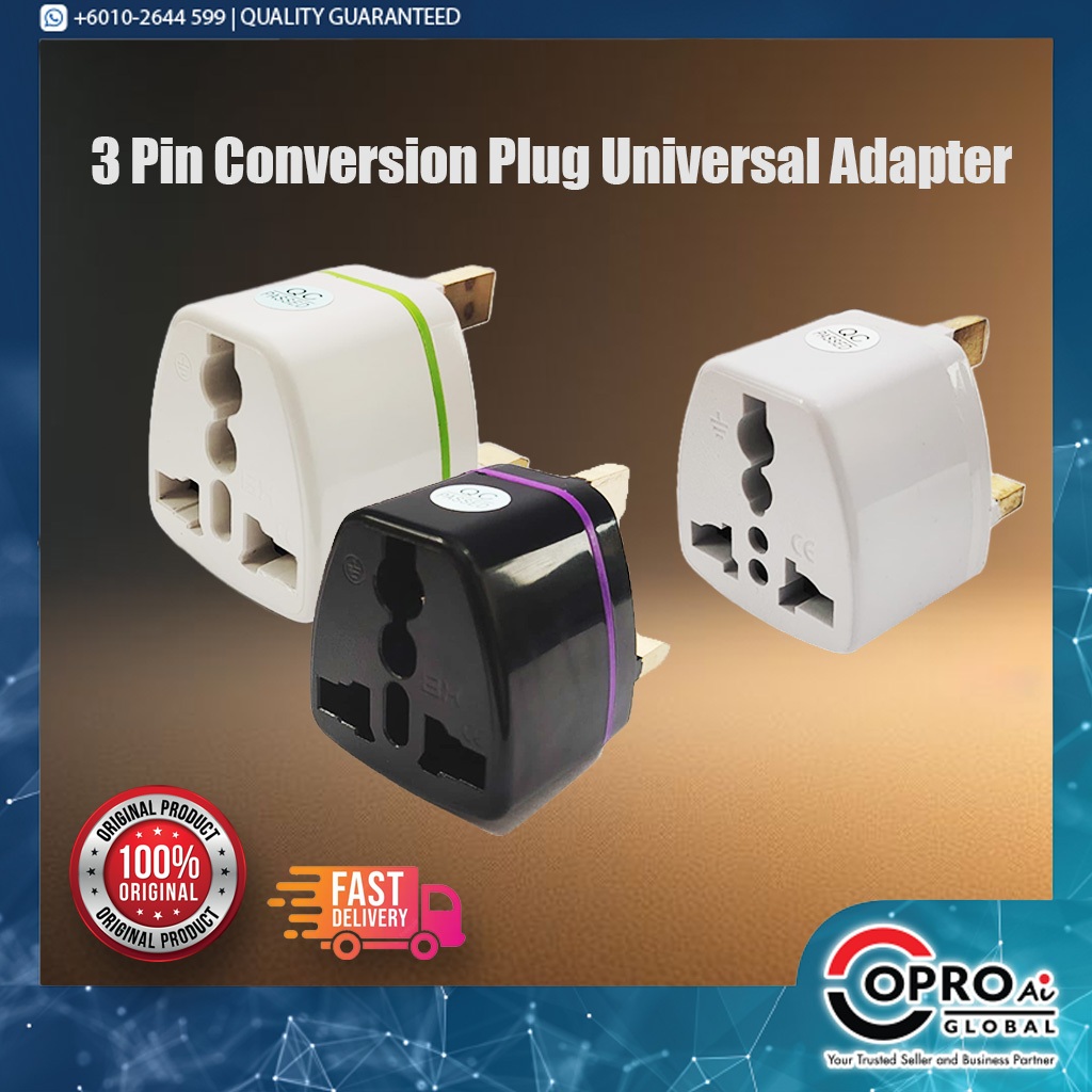 3-Pin Universal Adapter Plug Head UK 3 Pin Plug Socket US/EU/AU to UK Plug Adaptor