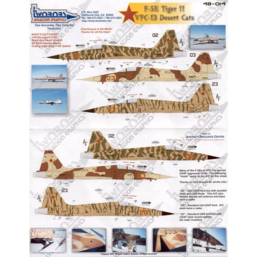 Tow Bobs 48-014 รูปลอก 1/48 F-5E Tiger II VFC-13 แมวทะเลทราย