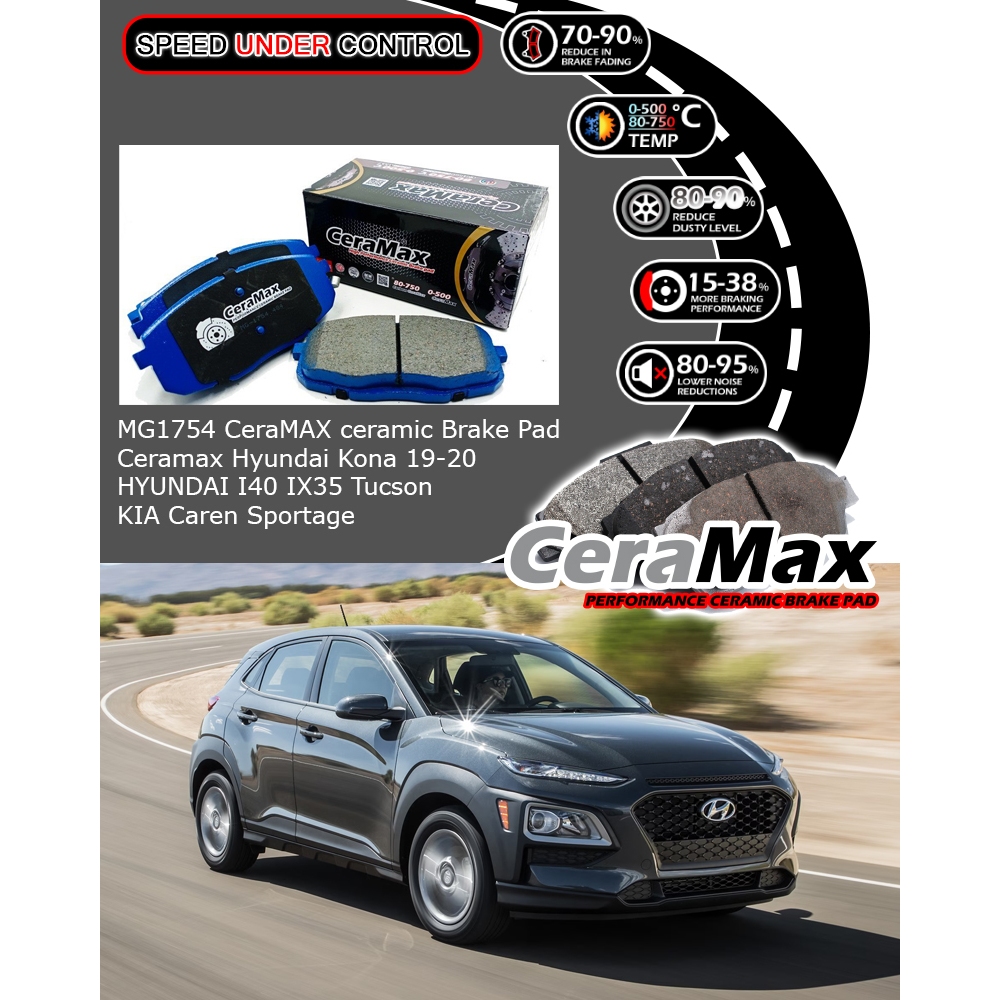 Ceramax Hyundai Kona 19-20 HYUNDAI I40 IX35 Tucson KIA Caren Sportage ผ้าเบรคหน้าเซรามิค MG1754