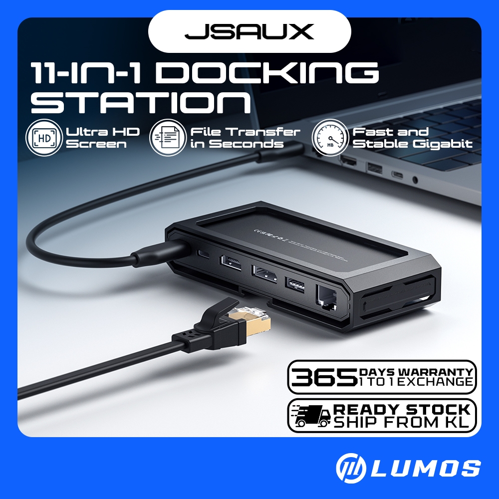 JSAUX HB1101 Docking Station USB-C 11-in-1 อะแดปเตอร์มัลติฟังก์ชั่น HDMI & DP 2.0 4K @ 120Hz 100w US