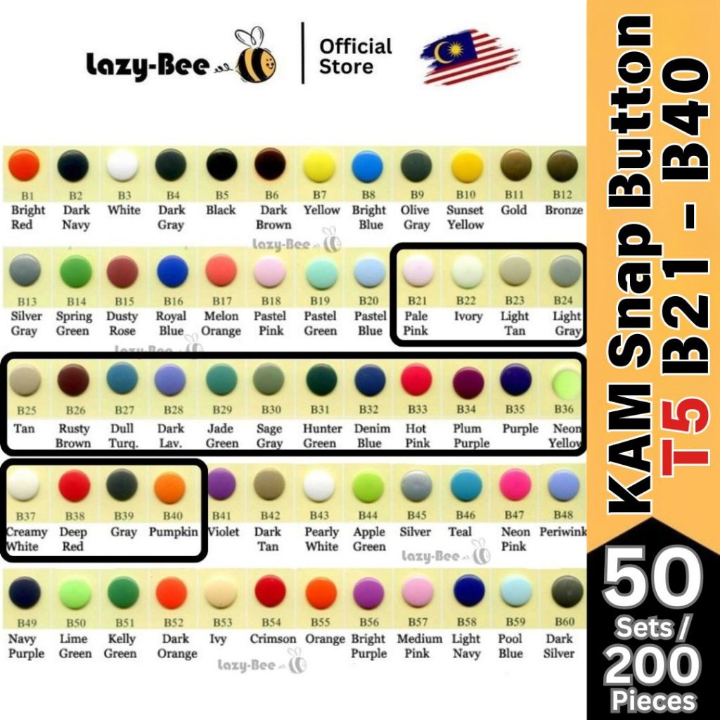50 ชุด (200 ชิ้น) B21-B40 T5 (12.4 มม.) KAM Glossy Snap ปุ่มตัวยึดพลาสติก DIY เรซิ่นสตั๊ดเย็บหัตถกรร