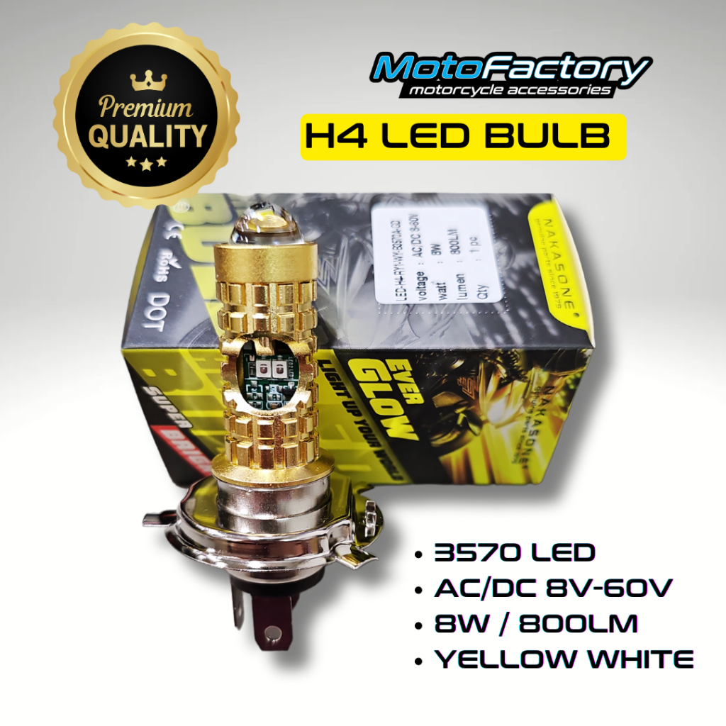 (NAKASONE)H4 LED BULB UNIVERSAL HEAD LAMP BULB LAMPU DEPAN MENTOL 3570 8V-60V 8W 800LM