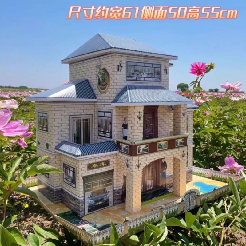ท้องถิ่นขนาดใหญ่กระดาษผูกวิลล่าสามชั้น/บ้านบรรพบุรุษ/บ้านผูกกระดาษ/บูชาชิงหมิง/เครื่องสังเวย * ผลิตภัณฑ์กึ่งเสร็จ *