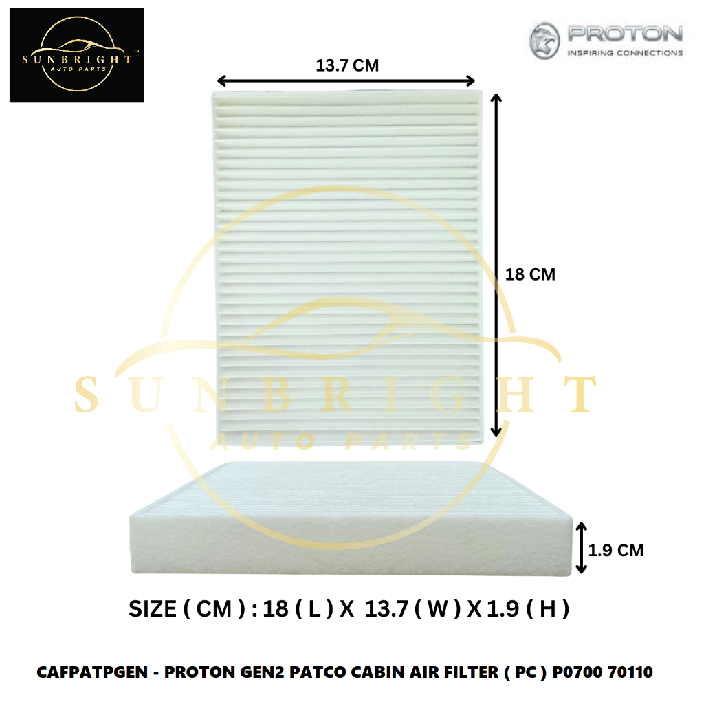 PROTON GEN2 PATCO CABIN AIR FILTER ( PC ) P0700 70110