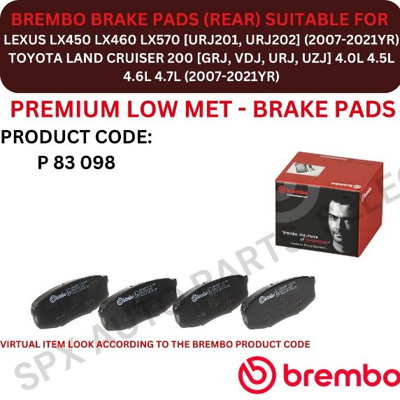ผ้าเบรค BREMBO (หลัง) สําหรับ LEXUS LX450 LX460 LX570 [URJ201, URJ202] / LAND CRUISER [GRJ200 VDJ200