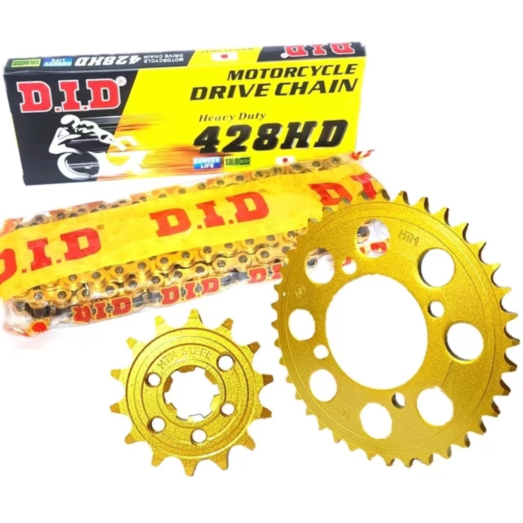 Klx150 428 SPROCKET ( 1 ชุด ) GOLD HTM 428 DIN CHAIN SPROCKET SET KAWASAKI KLX150 YTZ5 YB12A RKM RK