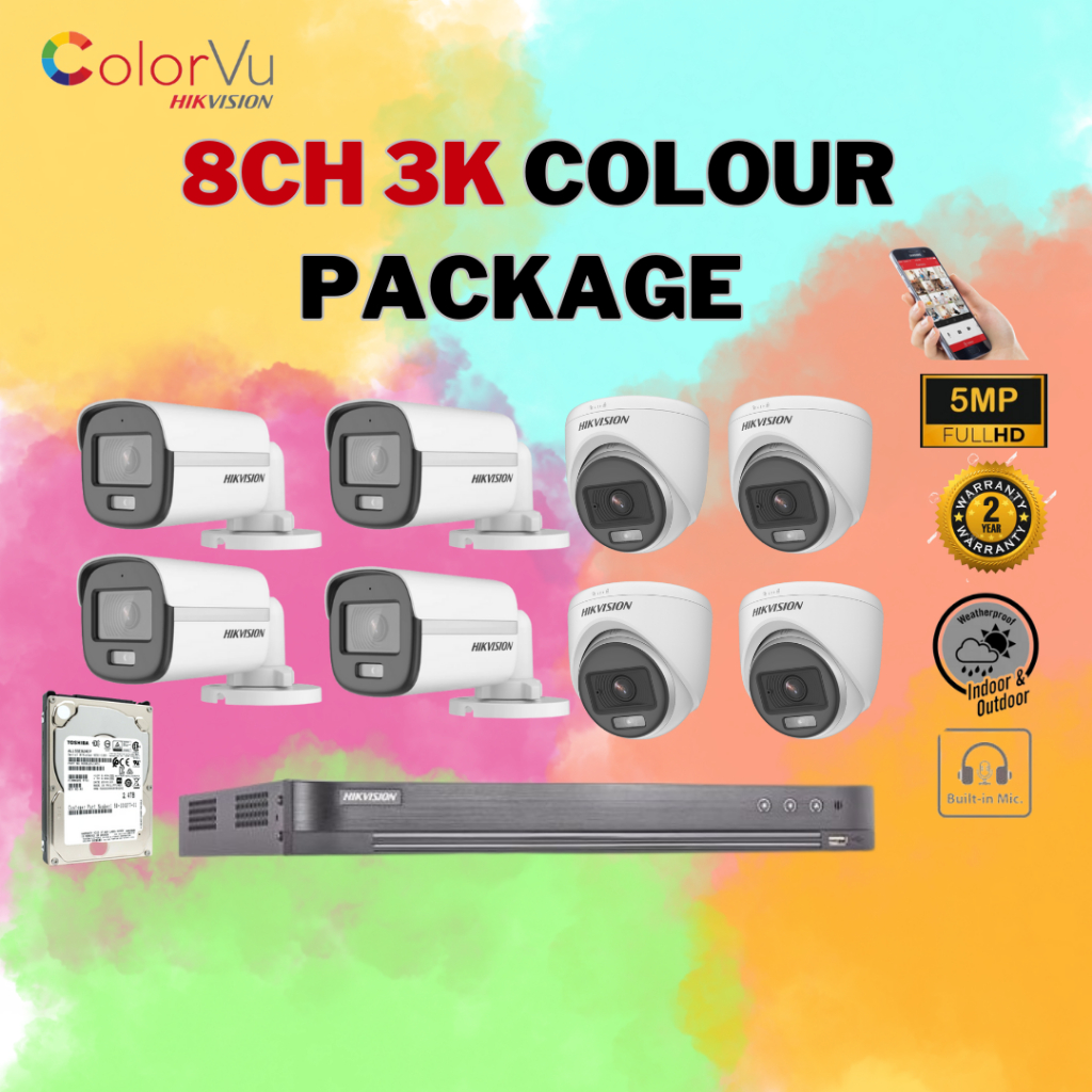 HIKVISION CCTV SET (World No. 1) 8CH 3K ColorVu iDS-7208HUHI-M1/E/DS-2CE10KF0T-FS/DS-2CE70KF0T-PFS