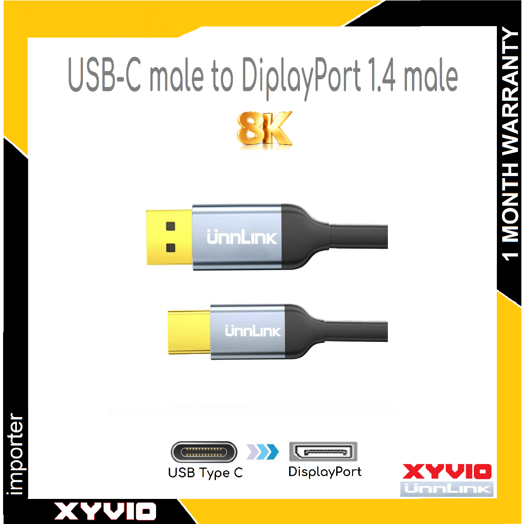 XYVIO 8K USB C ถึง DisplayPort 1.4 สาย DP Converter พอร์ตแสดงผล Thunderbolt 3 ถึง DisplayPort Adapte