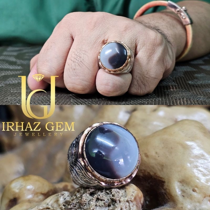 ️ Yin Yang Motif แหวนอาเกต Yin Yang Motif Akek Ring 925 สีเงิน