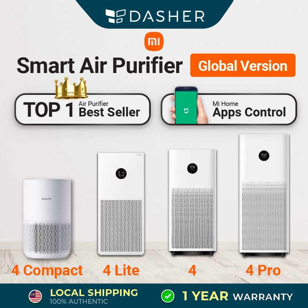 Xiaomi เครื่องฟอกอากาศอัจฉริยะ 4 Compact/4 Lite/4/4 Pro สมาร์ทแอร์คุณภาพจอแสดงผล OLED WiFi App ควบคุม Global
