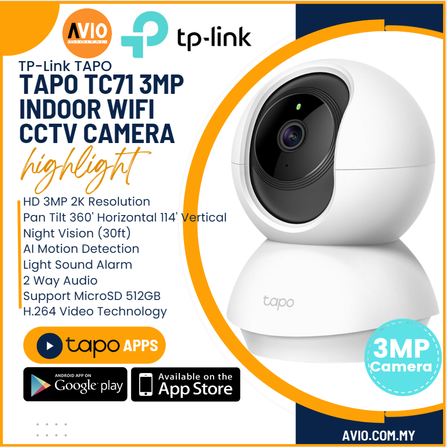 TP-LINK tplink Wifi ไร้สาย 3MP Pan Tilt Night Vision IP เครือข่ายกล้องวงจรปิดไมโครโฟนลําโพง Tapo TC7