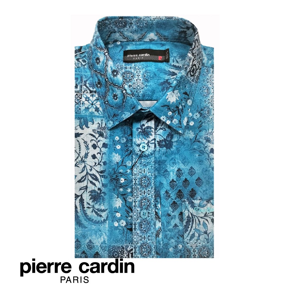 Pierre CARDIN เสื้อยืดบาติก แขนสั้น พร้อมกระเป๋า สําหรับผู้ชาย (พอดีตัว) -TURQUOISE (W3505B-11462 - C2)