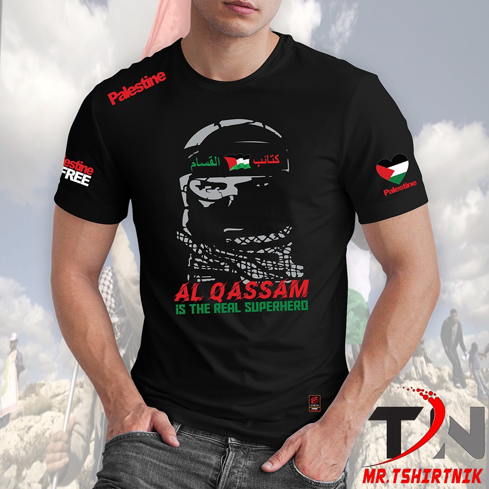 พร้อมส่ง เสื้อยืด ผ้าไมโครไฟเบอร์ พิมพ์ลายกราฟฟิค Al Qassam Palentine Black Baju